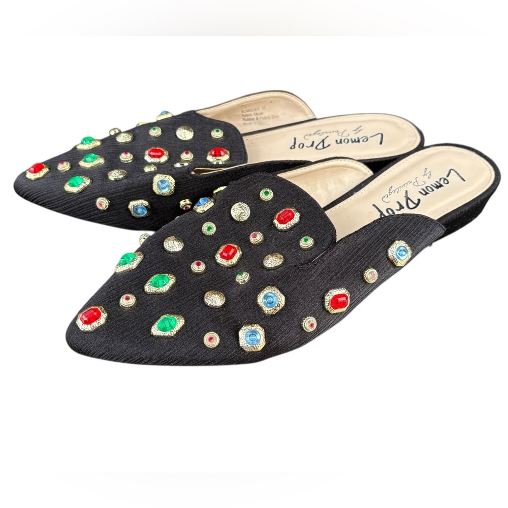Lemon Drop by Privileges Blakeley Black Mules Colorful Embellishments Flats 11